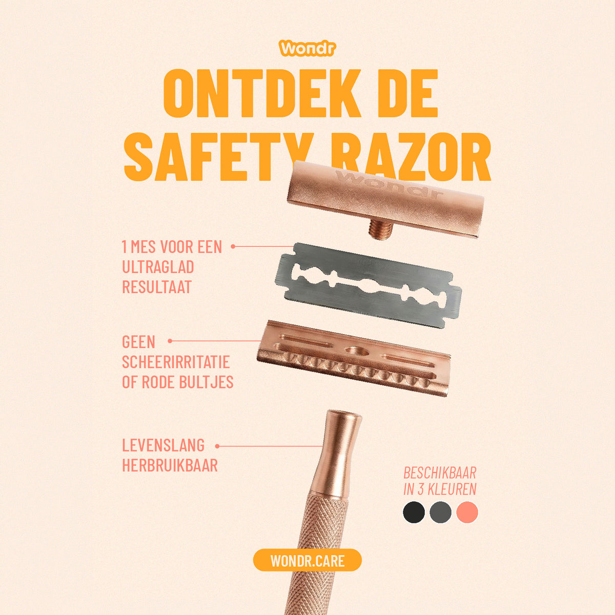 Safety Razor + Holder + Blades | 3 colors